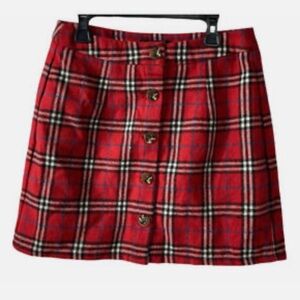 Anna Cai New York red plaid button front skirt